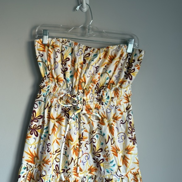 A.L.C. Clark Vibrant Multicolor Floral Strapless Cotton Midi Dress 4 - Picture 3 of 12